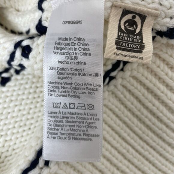 Madewell Textured Cotton Crewneck Sweater Stripe Ivory Navy XS Cozy Knit Chunky - Picture 6 of 10